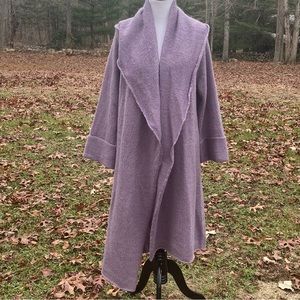 SOFT SURROUNDINGS SWEATER CARDIGAN LONG PALE PURPLE OPEN FRONT SHAWL COLLAR L